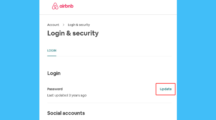 Airbnb güncelleme şifresi