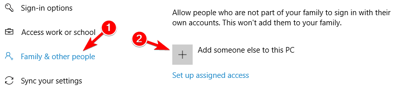 добавете някой друг към този компютър Windows 10 не може да влезе във вашия акаунт