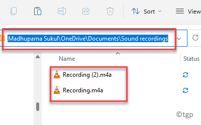 File Explorer Navigați către Onedrive Calea Sound Rcordings Folder Accesați fișierele de înregistrare