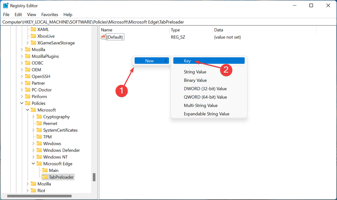 Utwórz DWORD, aby uniemożliwić otwieranie Microsoft Edge podczas uruchamiania systemu Windows 11