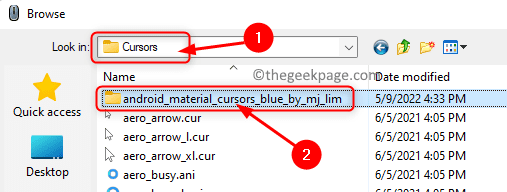 Răsfoiți cursoarele Windows Selectați folderul cursor personalizat Min