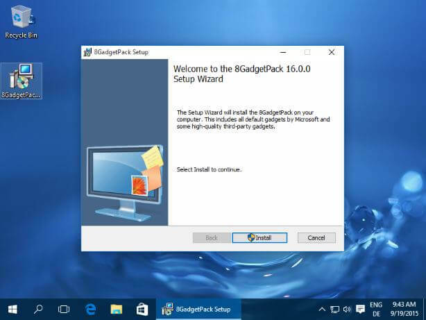 8GadgetPack Setup Windows 10 widget temperature na programskoj traci