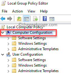 Configuração do computador do Editor de Política de Grupo Local
