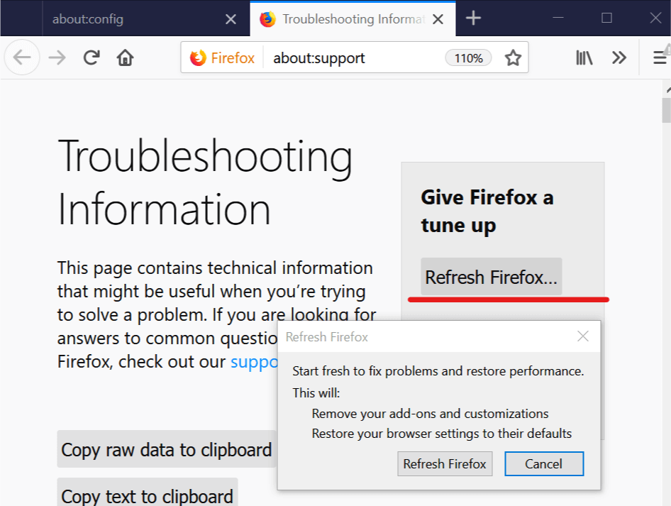 „Firefox Reset“ - atnaujinkite „Firefox“ vis prašant slaptažodžio