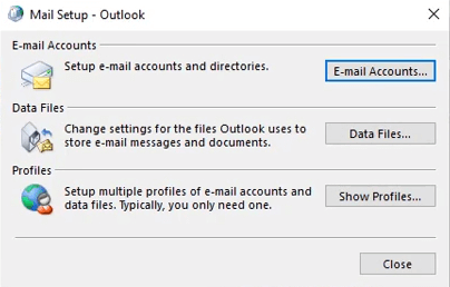 Sähköpostin asennusikkuna Outlook-virhe 0x8004210A Windowsissa
