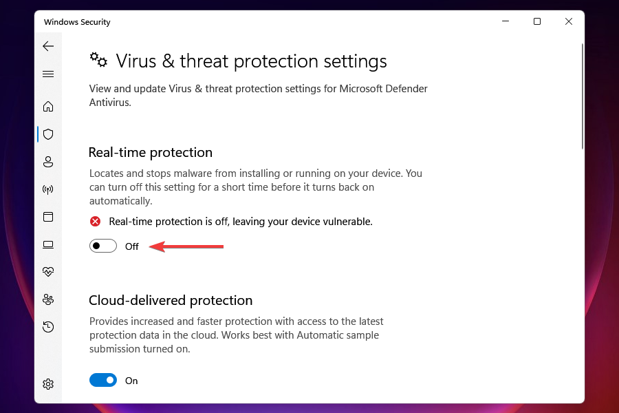 Onemogućite zaštitu u stvarnom vremenu da biste instalirali Nvidia drajvere u Windows 11