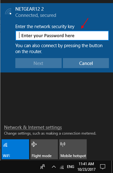 Introduceți parola Wifi Windows 10