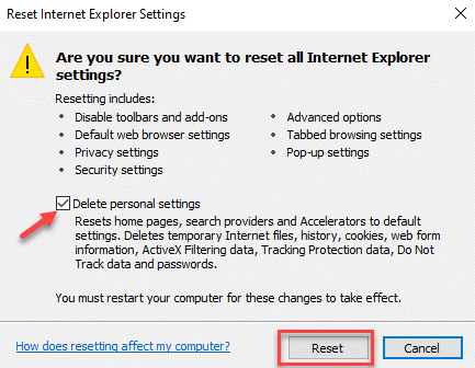 Nulstil Internet Explorer-indstillinger Slet personlige indstillinger Nulstil