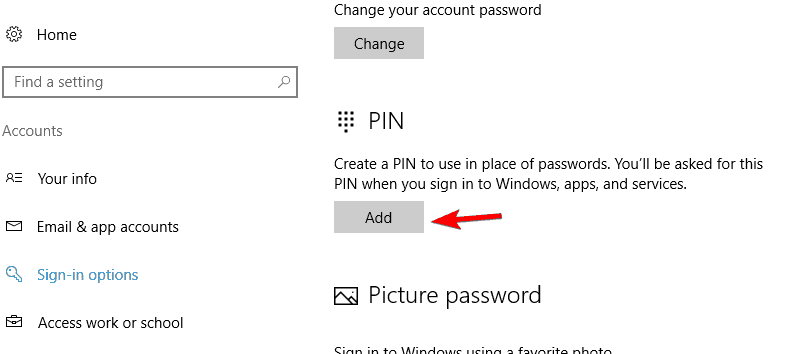 agregar PIN problema de configuración de la cuenta de Outlook