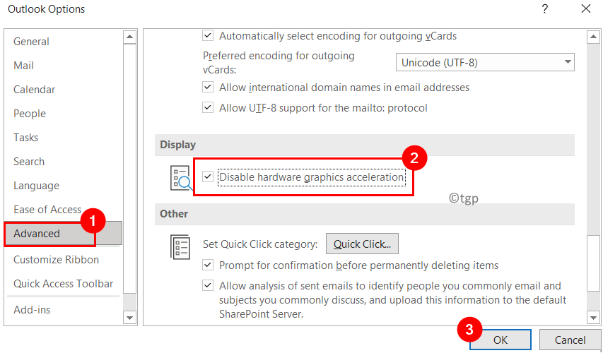 Outlook Wyłącz przyspieszenie grafiki Min
