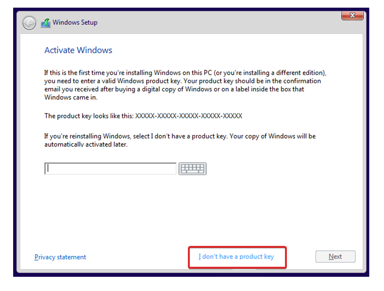activate-windows-key-product namestitev sistema Windows 11 brez računa Microsoft
