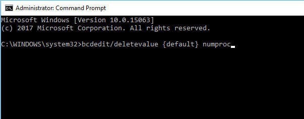 Bad_system_config_info register bcdedit / deletevalue {default} numproc