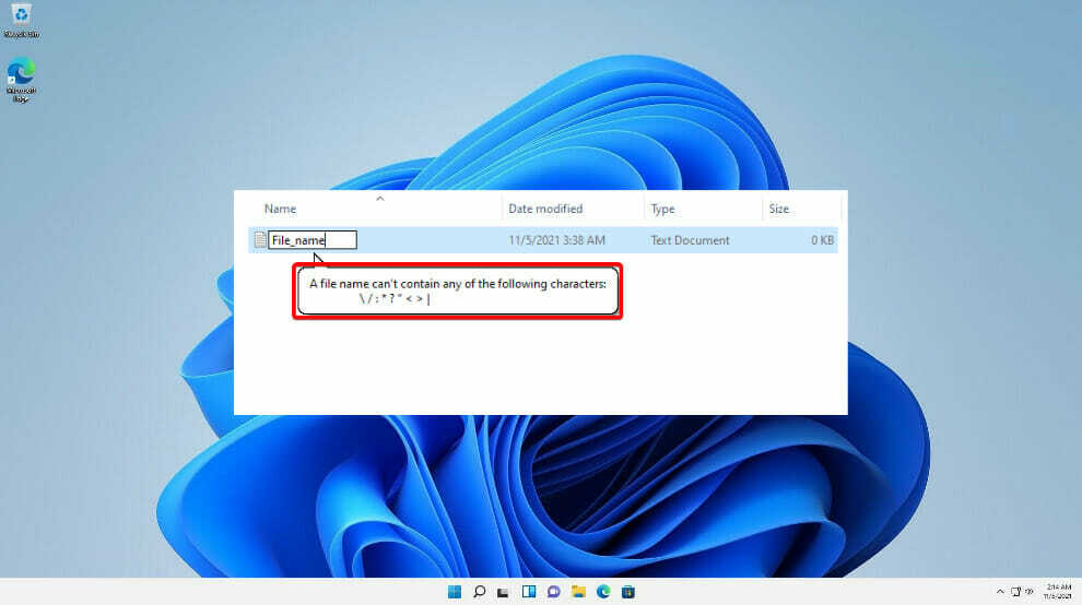 nederīga faila nosaukuma izņēmums nederīgā failā Windows 11