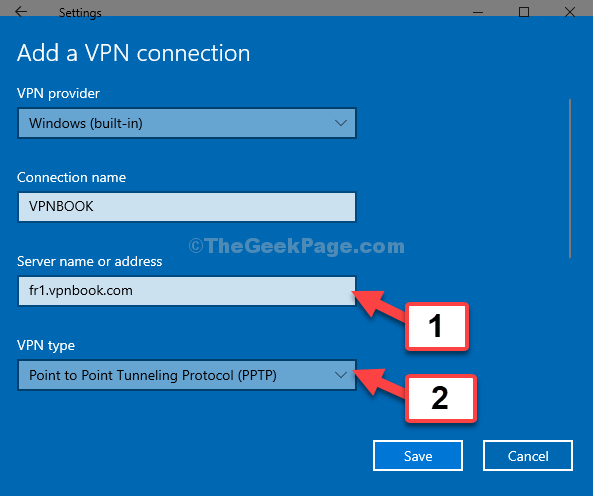 Servername oder Adresse Serveradresse einfügen VPN-Typ