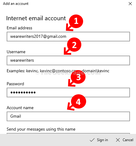 이메일 주소 사용자 이름 암호 계정 이름