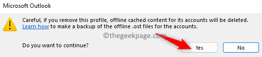 Outlookプロファイルアカウント確認最小を削除します