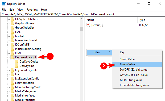 новый реестр двоичных значений отключить ключ Windows