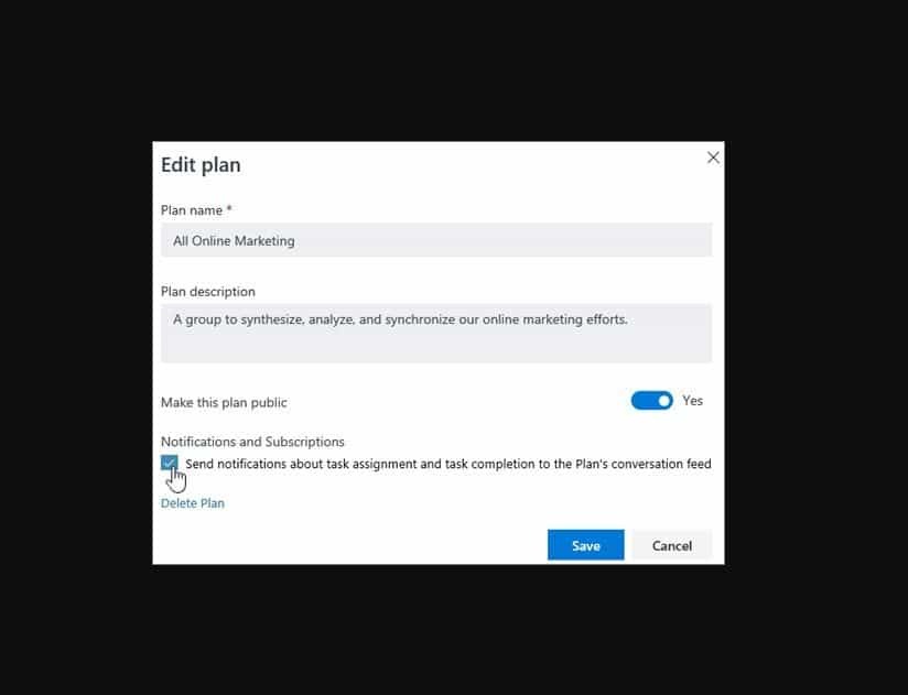 modifier le plan de l'application Microsoft Planner