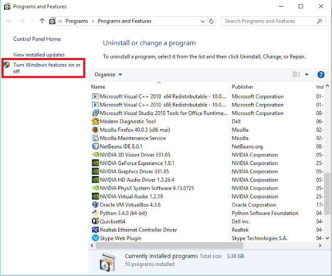 Как включить / отключить клиент Telnet в Windows 10