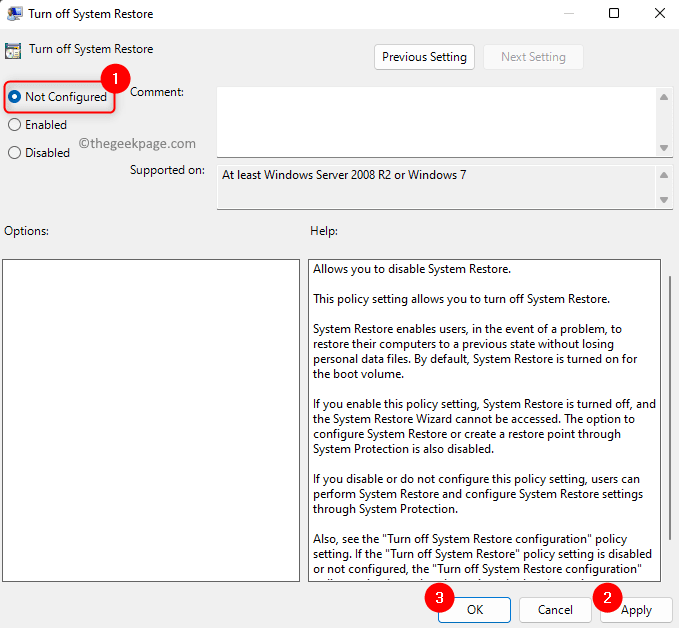 Systeemherstel repareren uitgeschakeld door uw systeembeheerder of grijs weergegeven op Windows 11/10