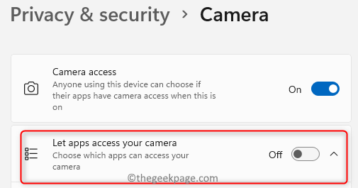كاميرا الخصوصية إيقاف تشغيل إذن الوصول إلى التطبيقات دقيقة