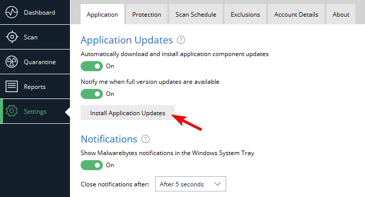malwarebytes não atualiza o Windows 10