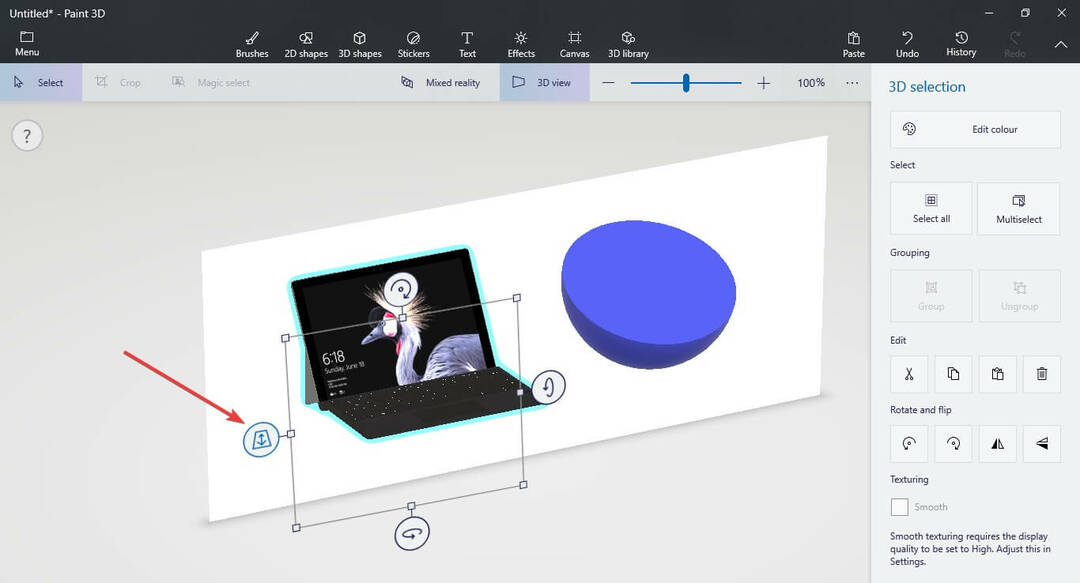 mueva el objeto 3D hacia atrás o hacia el frente - Pinte 3D cómo traer al frente; Paint 3D cómo mover hacia atrás