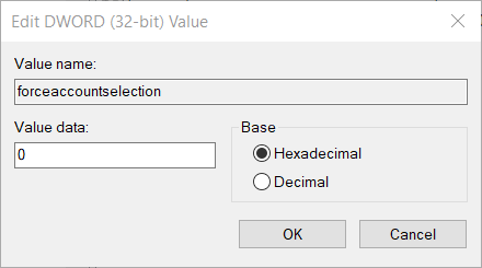Finestra Modifica valore DWORD scegli da quale account inviare l'e-mail