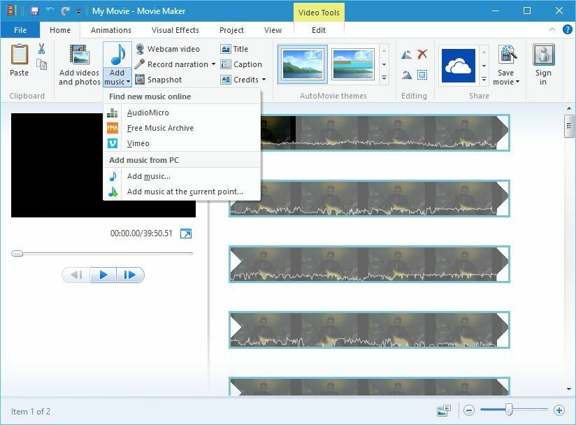 musiikkipaneeli kuinka asentaa Windows Movie Maker