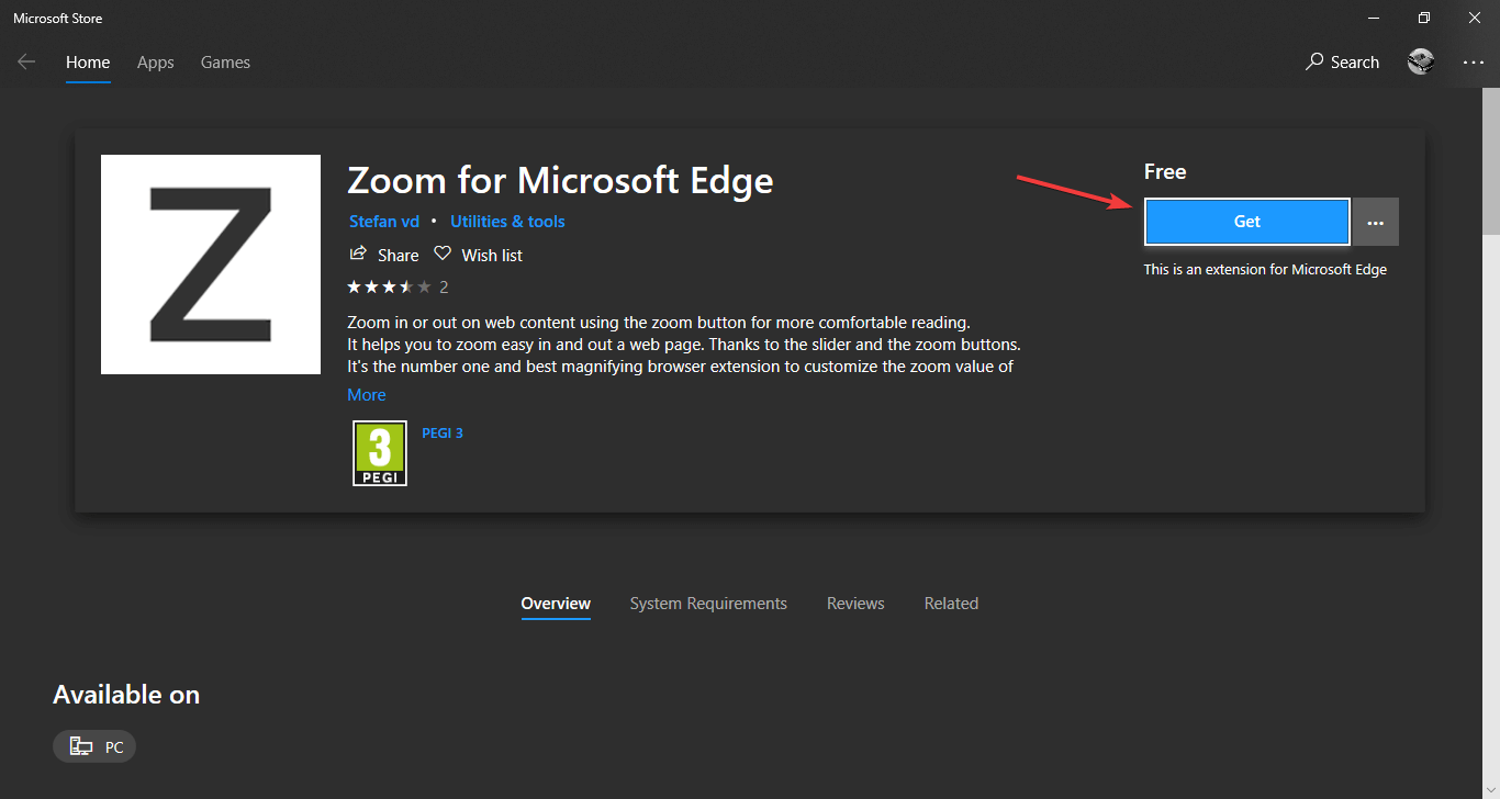 Extensión de zoom Aplicación de la tienda de Windows del navegador Edge: el navegador no se ajusta a la pantalla