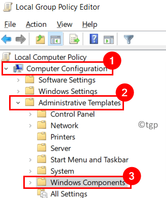 Editor Criteri di gruppo locali Componenti di Windows Min