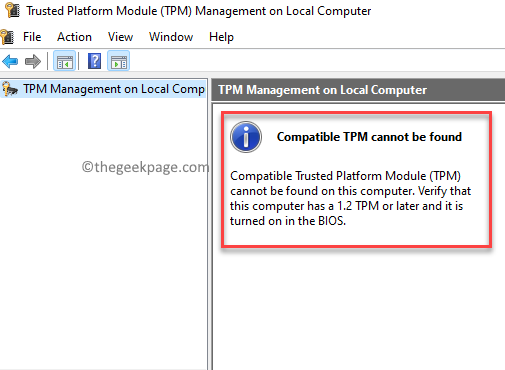 Luotetun alustan moduulin (tpm) hallinta paikallisella tietokoneella yhteensopivalla Tpm: llä ei löydy