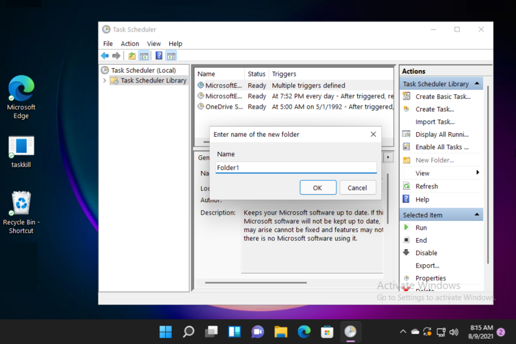 valige kausta nimi ülesannete ajakava Windows 11