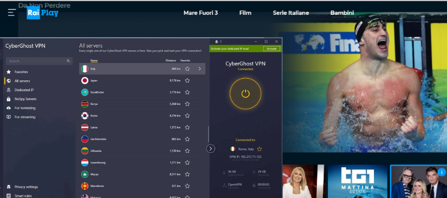 raiplay dirba su cyberghost vpn veikia