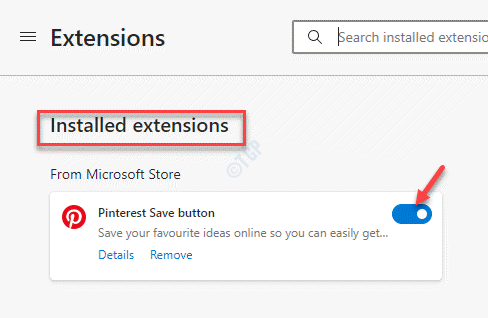 Edge Extensions Installed Extensions Disable