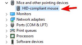 deschideți proprietățile dispozitivului mouse-ului conform HID
