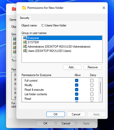 Les paramètres d'autorisation réinitialisent les autorisations Windows 11