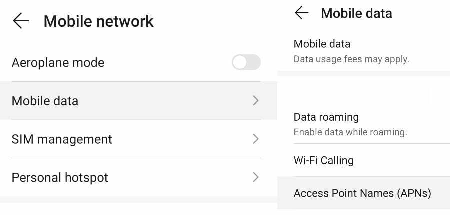 configurazione dei dati mobili Android