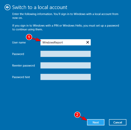 нове ім’я користувача Windows Store не завантажується