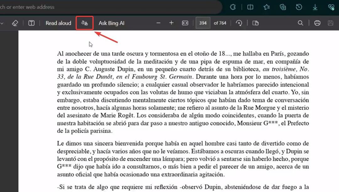 „Microsoft Edge“ dabar PDF skaitytuvo įrankių juostoje turi mygtuką „Versti“.