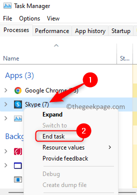 Task Manager Task beenden Skype Min