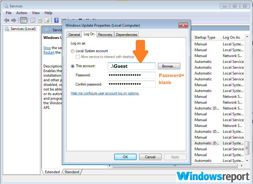 Windows განახლების სერვისი არ დარჩება შეზღუდული შესაძლებლობის მქონე windows 10