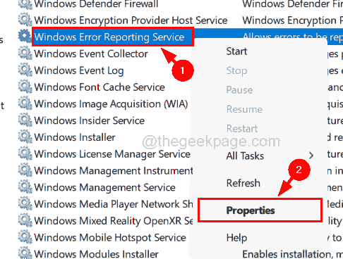 Właściwości usługi raportowania błędów systemu Windows 11 zon