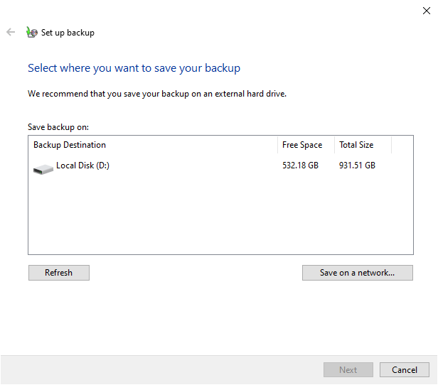 configurar arquivos de cópia de backup do windwos 7 para o windows 10