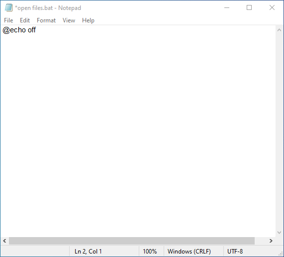 la prima riga nel file batch Come aprire più file contemporaneamente su Windows 10