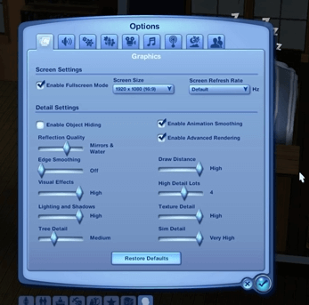 Sims 3 Sims 3 오류 코드 12의 그래픽 설정