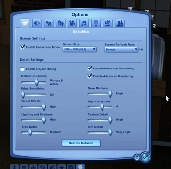 Configuración gráfica para Sims 3 código de error 12 de los sims 3