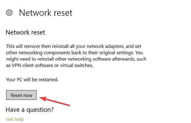 netwerk reset windows 10