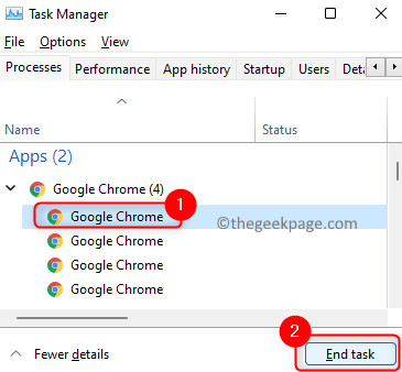 Диспечер на задачите Край на задачата Google Chrome Мин