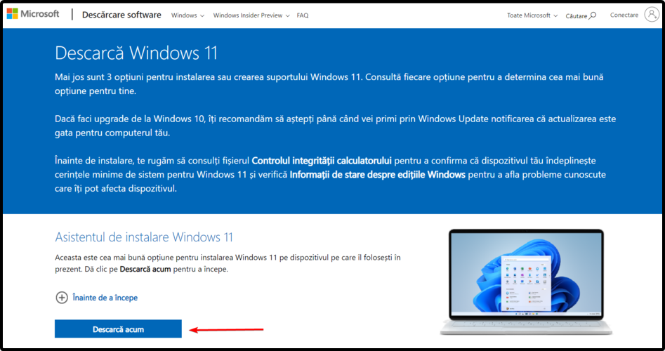 Cum sa faci upgrade cu asistentul de actualizare Windows 11